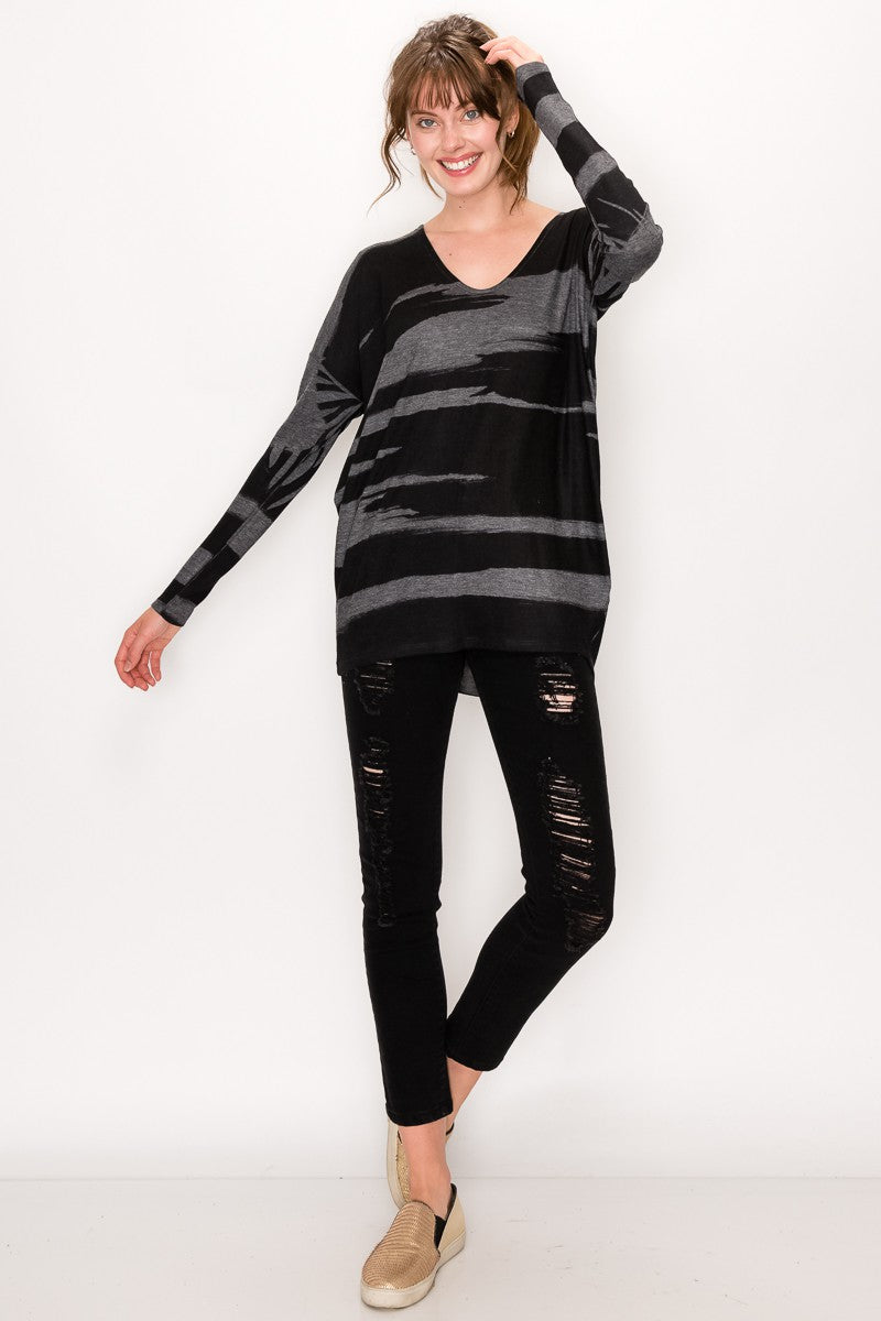 STREAKED DOLMAN V-NECK TOP