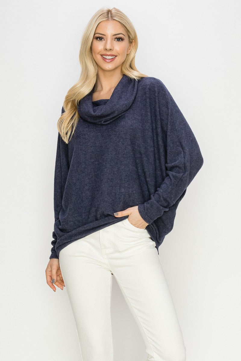 BRUSHED FLEECE COWL NECK DOLMAN TOP