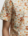 MUSHROOM PRINT CAMP COLLAR SHORT SLEEVE SHIRT