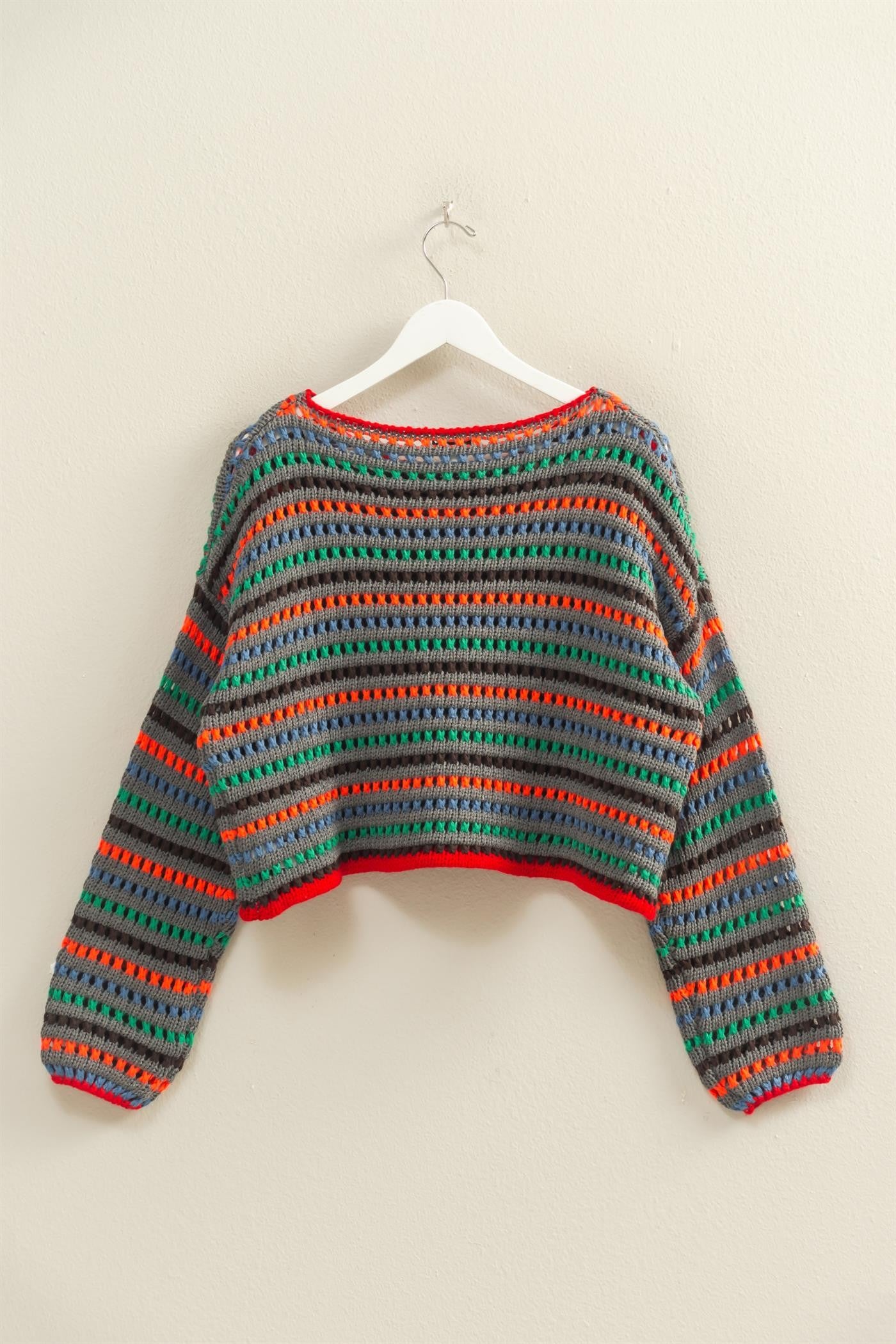 OPEN KNIT STRIPE SWEATER