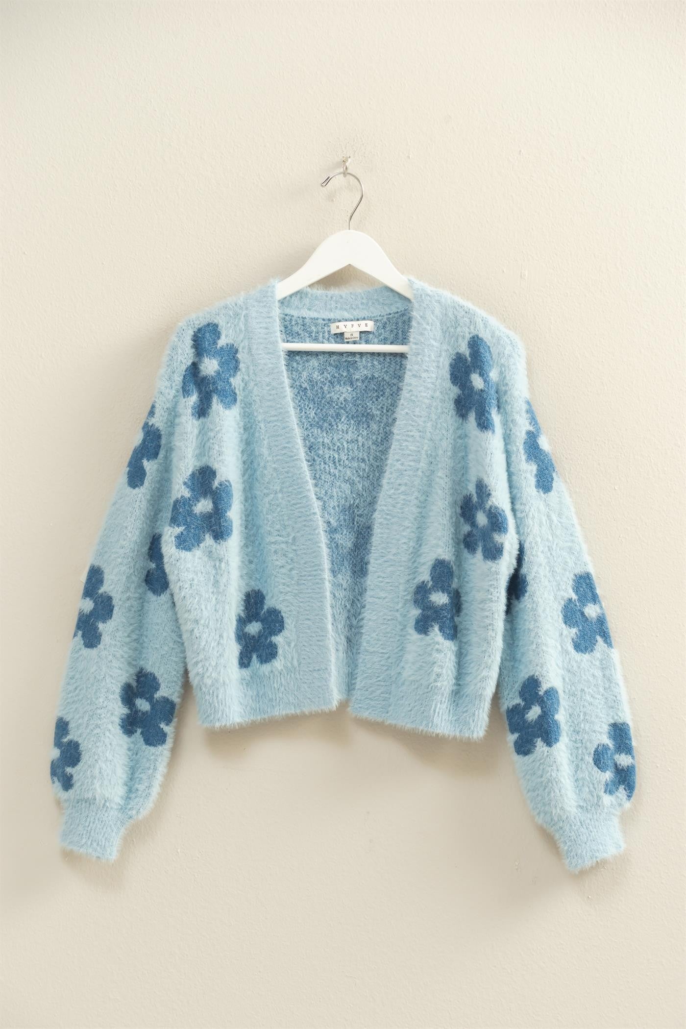 FUZZY FLORAL OPEN CARDIGAN