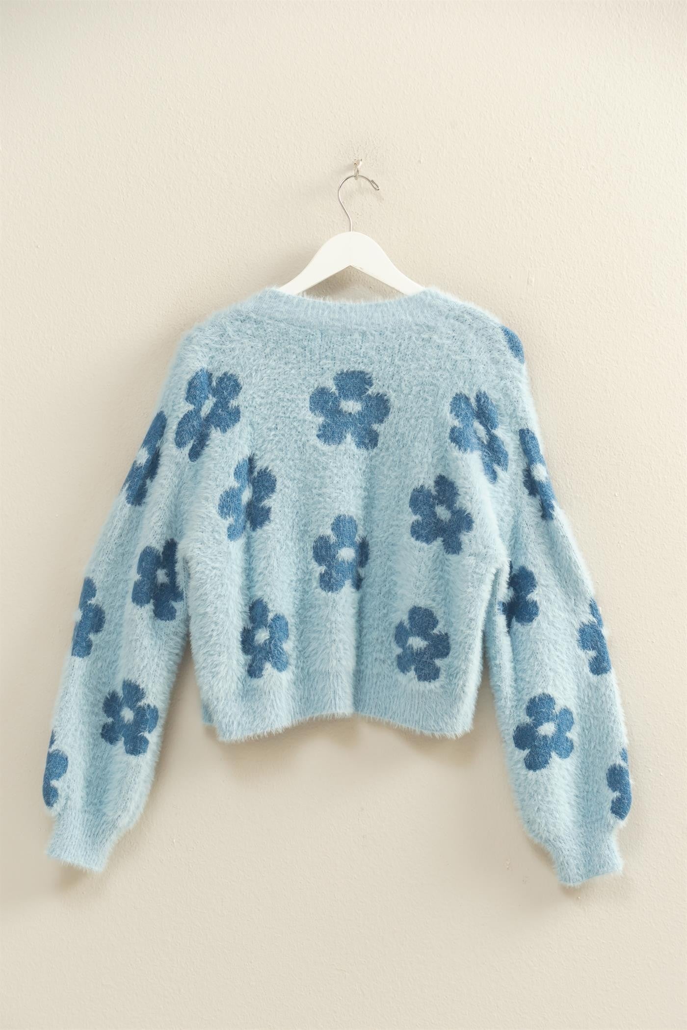 FUZZY FLORAL OPEN CARDIGAN