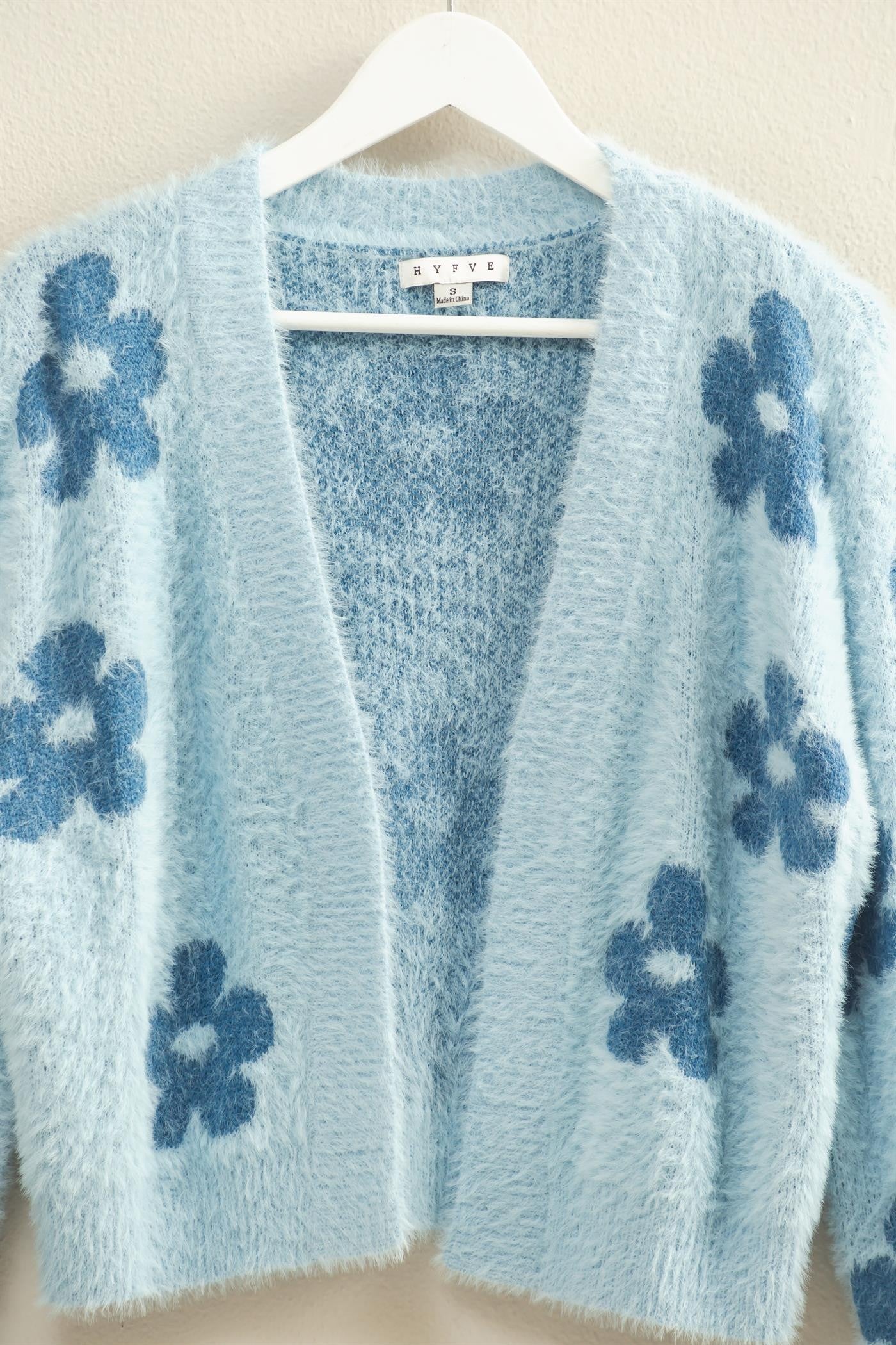 FUZZY FLORAL OPEN CARDIGAN