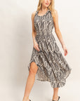 LEAF PRINT SMOCK WAIST DRESS