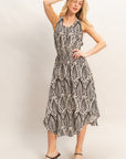 LEAF PRINT SMOCK WAIST DRESS