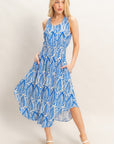 LEAF PRINT SMOCK WAIST DRESS