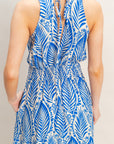 LEAF PRINT SMOCK WAIST DRESS
