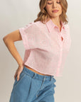 CROPPED EYELET SHORT SLEEVE SHIRT