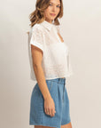 CROPPED EYELET SHORT SLEEVE SHIRT