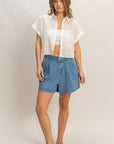 CROPPED EYELET SHORT SLEEVE SHIRT