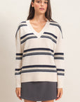 STRIPED OVERSIZE V-NECK SWEATER