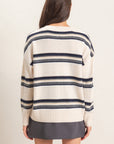 STRIPED OVERSIZE V-NECK SWEATER
