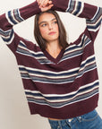 STRIPED OVERSIZE V-NECK SWEATER