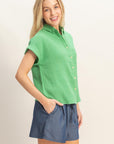 COTTON GAUZE ROLL SLEEVE SHIRT