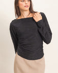 SHEER LACE BOATNECK TOP