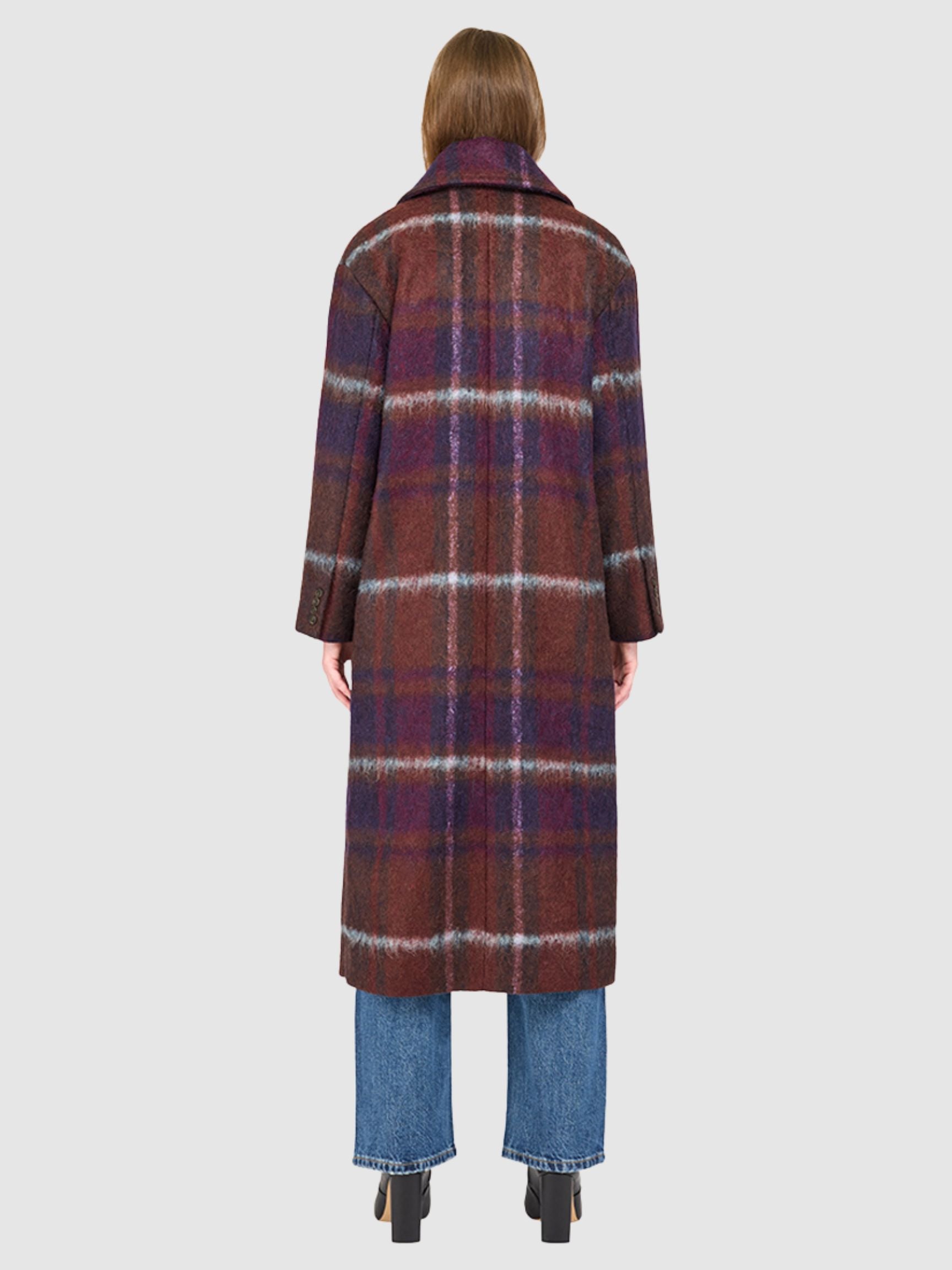 HAZEL PLAID LONG WOOL COAT WITH SIDE ZIPPER
