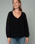 EMBROIDERED LATTICE SLEEVE PEASANT BLOUSE