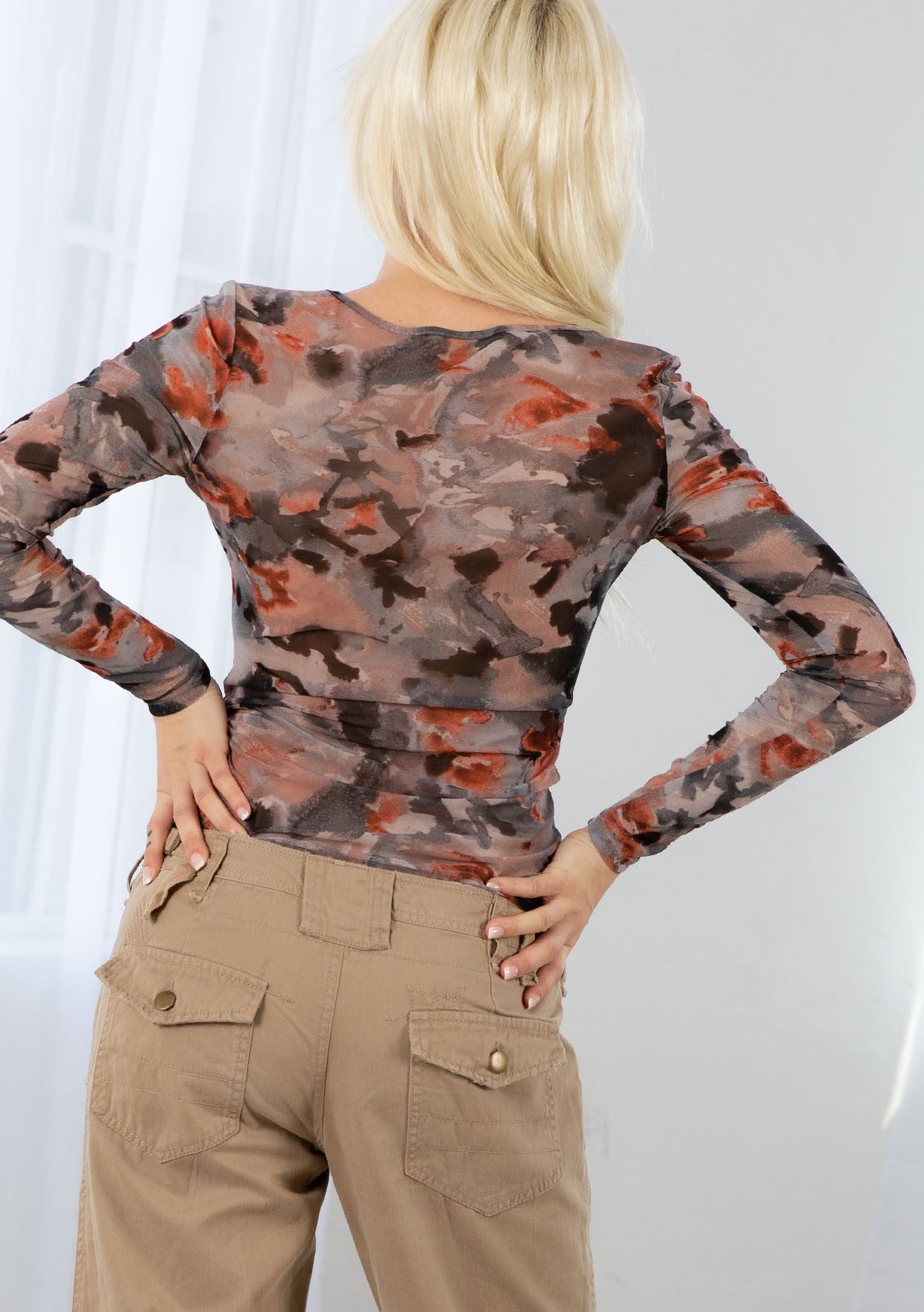 WATERCOLOUR MESH LONG SLEEVE TOP