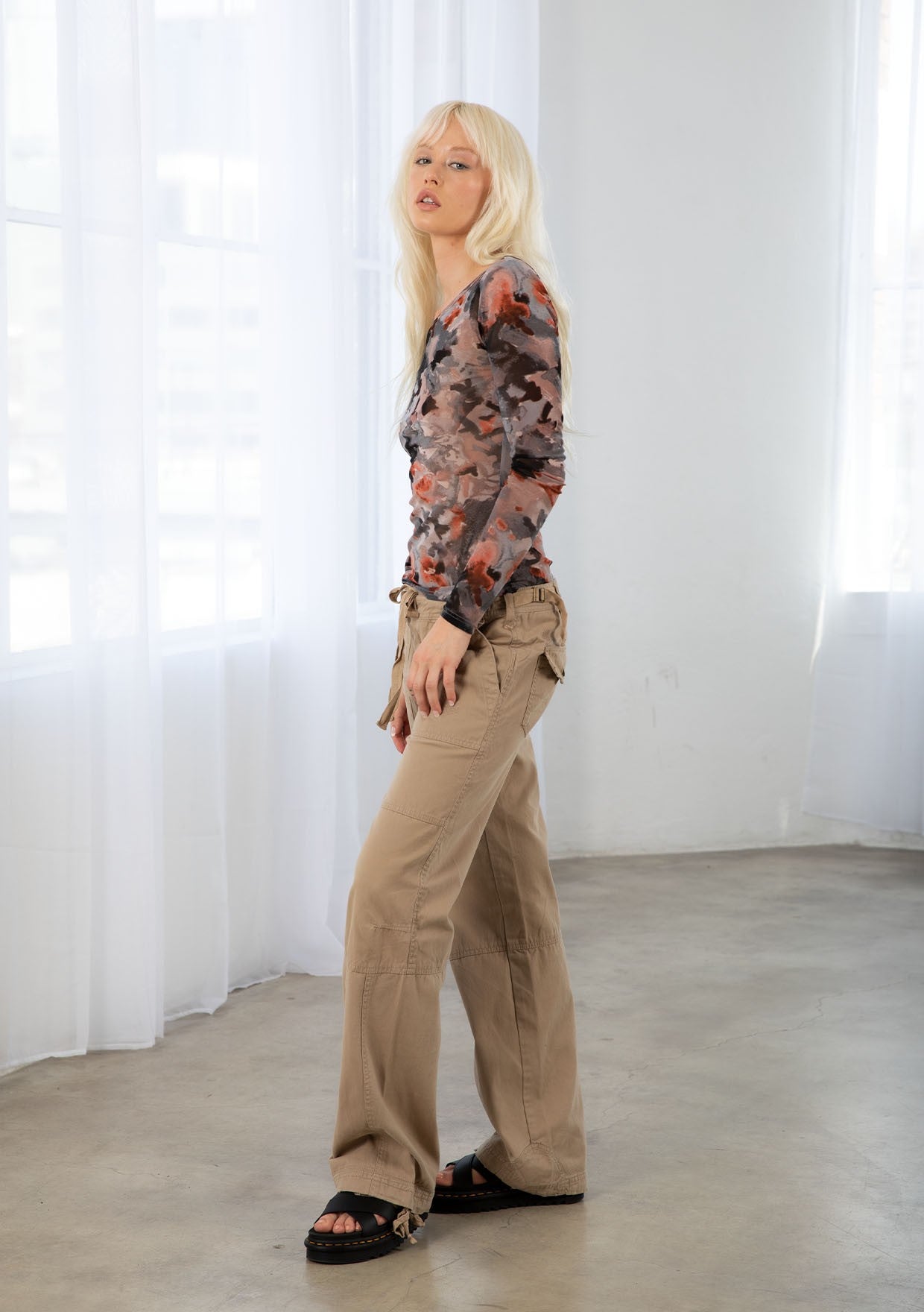 WATERCOLOUR MESH LONG SLEEVE TOP