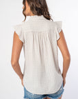 GINGHAM RUFFLE SLEEVE BLOUSE