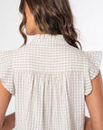GINGHAM RUFFLE SLEEVE BLOUSE