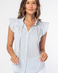 GINGHAM RUFFLE SLEEVE BLOUSE