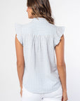 GINGHAM RUFFLE SLEEVE BLOUSE