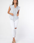 GINGHAM RUFFLE SLEEVE BLOUSE