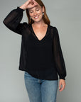 SWISS DOT SHEER V-NECK BLOUSE