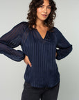 SHEER STRIPE V-NECK POPOVER BLOUSE