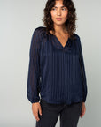 SHEER STRIPE V-NECK POPOVER BLOUSE