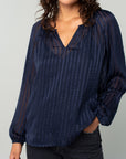 SHEER STRIPE V-NECK POPOVER BLOUSE
