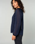 SHEER STRIPE V-NECK POPOVER BLOUSE