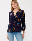 PAINTED BLOSSOM SPLIT NECK BLOUSE