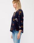PAINTED BLOSSOM SPLIT NECK BLOUSE