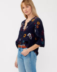 PAINTED BLOSSOM SPLIT NECK BLOUSE