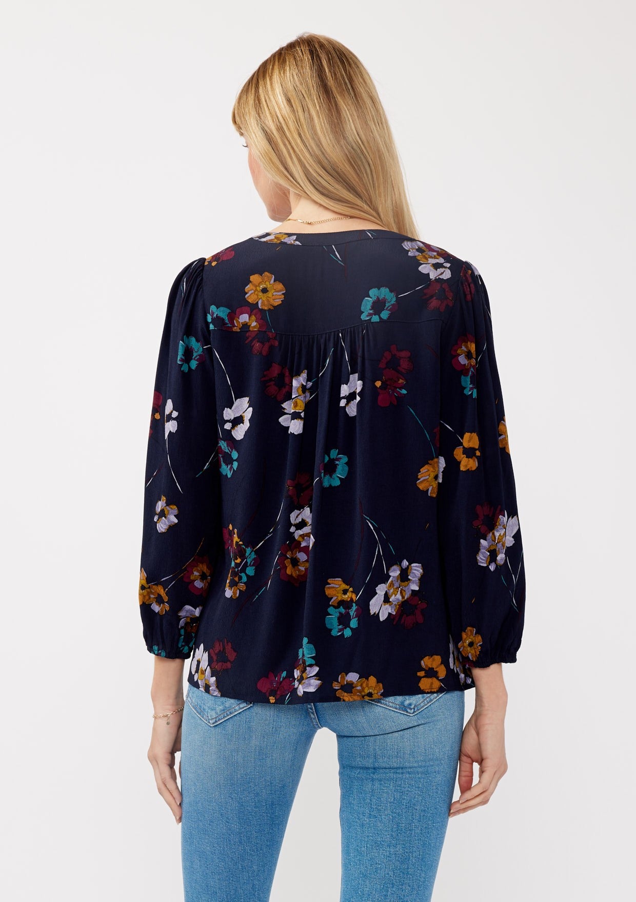 PAINTED BLOSSOM SPLIT NECK BLOUSE