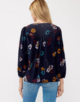 PAINTED BLOSSOM SPLIT NECK BLOUSE