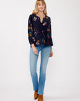 PAINTED BLOSSOM SPLIT NECK BLOUSE