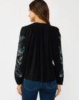 EMBROIDERED SLEEVE V-NECK BLOUSE