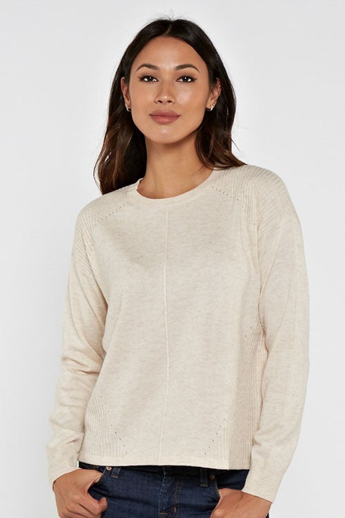 COTTON POINTELLE & RIB SPLIT BACK SWEATER