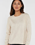 COTTON POINTELLE & RIB SPLIT BACK SWEATER