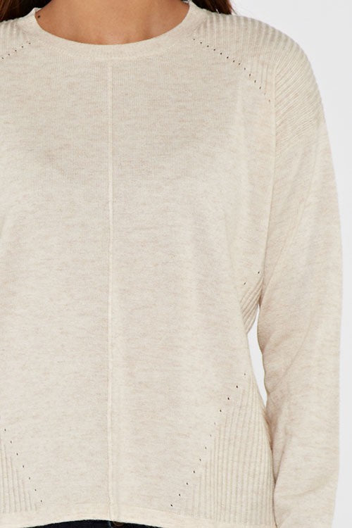 COTTON POINTELLE & RIB SPLIT BACK SWEATER