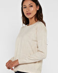 COTTON POINTELLE & RIB SPLIT BACK SWEATER