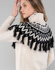 INTARSIA FRINGE TURTLENECK SWEATER