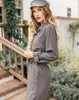 RAYON TWILL LONG SLEEVE JUMPSUIT