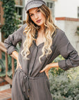 RAYON TWILL LONG SLEEVE JUMPSUIT