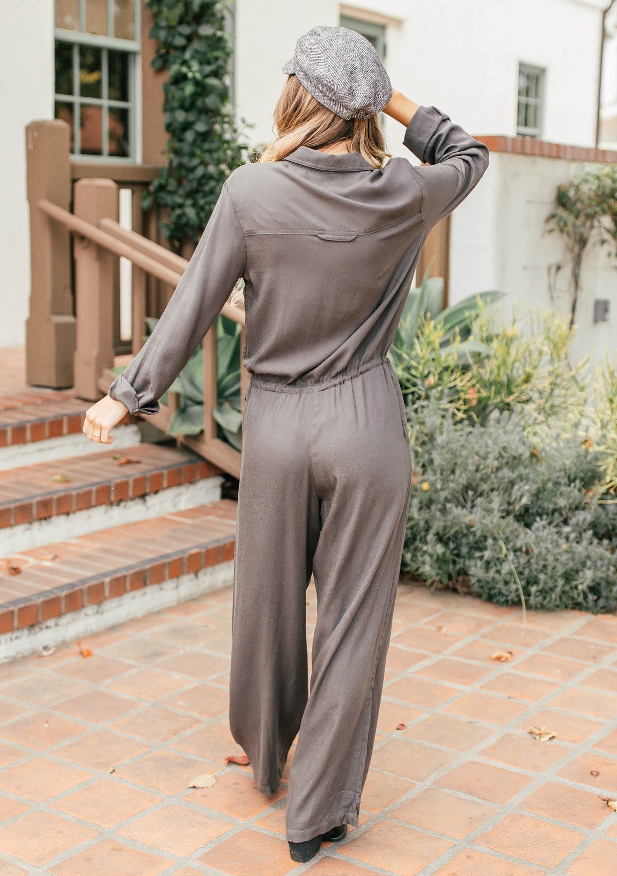 RAYON TWILL LONG SLEEVE JUMPSUIT