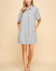 STRIPED SHORT SLEEVE SHIRT DRESS