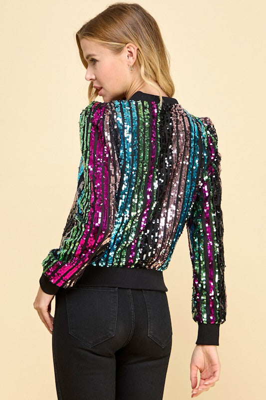 SEQUIN STRIPED BOMBER